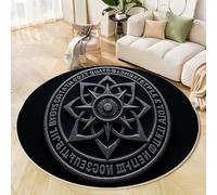 JEDTAKCT Tapis Rond Salon, Géométrique Nordique Badge Rétro Imprimé Tapis De Sol Décoration Antidérapant pour Salon Chambre Cuisine Balcon Manger Intérieur Extérieur, Noir, 80 Cm