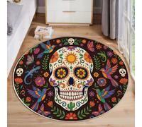 JEDTAKCT Tapis Rond Salon Lavable Jour des Morts Mexicain 180 Cm