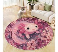 JEDTAKCT Tapis Rond Salon, Salamandre De Dessin Animé Sakura Animaux Imprimé Tapis De Sol Décoration Antidérapant pour Salon Chambre Cuisine Balcon Manger Intérieur Extérieur, Poudre Blush, 160 Cm