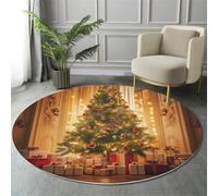 JEDTAKCT Tapis Rond Sapin De Noël Élégant, Tapis Antidérapant De Salon Salle À Manger Chambre Cuisine, Lavable Interieur Décoration Design Architecture Baroque, Beige Poil Court Doux 60 Cm