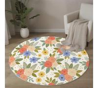 JEDTAKCT Tapis Rond60 Cm, Tapis Bouquet Bohème Plantes Mignonnes Lavable Machine pour Salon - Antidérapant Moquette Chaleureux Guérisseur pour Salle Manger Chambre Nurserie, Couleur Crème