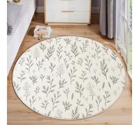 JEDTAKCT Tapis Rond80 Cm, Tapis Feuilles Simples Plantes Peintes À La Main Lavable Machine pour Salon - Antidérapant Moquette Chaleureux Guérisseur pour Salle Manger Chambre Nurserie, Beige