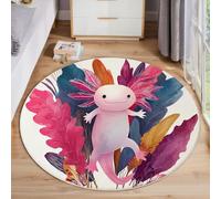 JEDTAKCT Tapis Salamandre Mignonne - Tapis Salon, Salle À Manger, Chambre Adulte Et Ado, Cuisine, Design Feuilles Aquarelles, Lavable Antidérapant Poil Ras Doux Grande Taille 160 Cm, Rose Et Violet