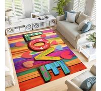 JEDTAKCT Tapis Salon 80X150Cm, Alphabet Graffiti Tapis Doux Poils Courts Belle Illustration Antidérapant Lavable pour Chambre, Décoration Intérieur Garçons Filles Adolescents, Coloré