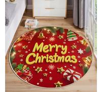 JEDTAKCT Tapis Salon De Noël 120 Cm Rond Tapis Lavable Lettres De Noël 3D Doux Paillasson Poil Ras Da Chambre Étoiles Cadeaux Antidérapant De Salon Descente De Lit Salle A Manger Rouge