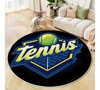 JEDTAKCT Tapis Salon Rond Poil Ras 200 Cm Lettres De Tennis, Badge De Tennis Doux Et Moelleux Tapi De Salon Lavable, Bleu Foncé Tapis Rond Antidérapant pour Décoration De Chambre d'enfant