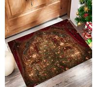 JEDTAKCT Tapis Sapin De Noël Luxueux 50X80Cm en Fausse Laine Rouge Bordeaux pour Salle De Bain Cuisine, Petit Paillasson D'Entrée D'Intérieur, Architecture Nordique, Tapis De Sol Antidérapant Lavable