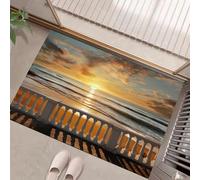 JEDTAKCT Tapis Sunset Beach 50X80Cm en Fausse Laine Jaune Moutarde pour Salle De Bain Cuisine, Petit Paillasson D'Entrée D'Intérieur, Architecture De Style Nordique, Tapis De Sol Antidérapant Lavable
