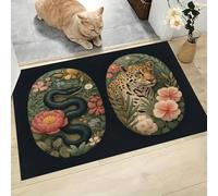 JEDTAKCT Tapis Tigre Naturel Serpent, Paillasson Plantes Exotiques Noir Rectangulaire, Antidérapant Piège Visuel De Porte, Absorption Tapis Effet Optique pour Salle Bain Chambre 80X120Cm