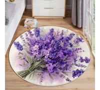 JEDTAKCT Tapis Violette 160 Cm, Tapis À Poils Courts Lavable Rond Antidérapant Doux Confortable, Aquarelle Lavande Illustration Botanique Moquette pour Salon Chambre Cuisine Et Chambre d'enfant