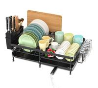 JEDWKFA Egoutoire Vaisselle Cuisine, avec Porte-ustensiles et bac d'égouttement, Égoutoire Vaisselle Cuisine,Rangement et Organisation de Cuisine,sechoir Vaisselle Noir