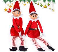 JEDWKFA Lot de 2 Set de Lutins de Noël, 43 CM Kit Lutin Farceur, Poupées en Peluche, Longues Jambes Lutin Noel, avec Visage en Vinyle, pour Enfants et Adultes, Rouge