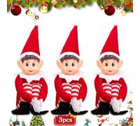JEDWKFA Lot de 3 Set de Lutins de Noël, 35 CM Poupées en Peluche, Kit Lutin Farceur, Longues Jambes Lutin Noel, avec Visage en Vinyle, pour la Décoration de Noël, Rouge