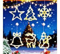 JEDWKFA Lot de 6 Guirlande Lumineuse Fenêtre Noël, Rideau Lumineux Étoile, Décoration Noël Lumineuse avec Ventouse, 3 Modes, pour Mariage, Fête, Maison, Chambre