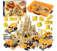 JEDWKFA Sable Magique Cinétique pour Enfants - Chantier Avec Véhicule D'ingénierie, Moule de Château, Bac à Sable - Pour 3 à 6 Ans