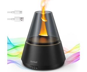 Jeebel Diffuseur d'Arômes pour Huiles Essentielles - 300ml Diffuseur Moderne avec Effet Lumière de Bougie Flamme LED Colorée - Mini Humidificateur à Brume Froide pour Aromathérapie, Chambre et Bureau