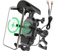 Jeebel Support de Téléphone Moto 3-en-i Chargeur de Smartphone de Moto avec sans Fil Qi 15W & USB-C QC 3.0 30W, Pare-Soleil, Antivol, IP67, Rotation 360°, Compatible iPhone/Android/GPS/Action Cam