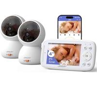jeeber 1080P Babyphone 2 Caméras WiFi, avec App, écran IPS 4", PTZ 360° | HDR Vision Nocturne, Audio bidirectionnel, Babyphone Connecté Smartphone, Détection des pleurs & température, Longue Portée