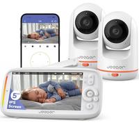 jeeber 2K/3MP Babyphone 2 Cameras, 5" IPS Écran Babyphone Connecté Smartphone, Rotation à 360 Degrés, Vision Nocturne, Lumière Infrarouge Invisible, Détection des Pleurs, Détection de Température, VOX