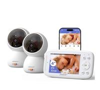 jeeber Babyphone 2 Camera, 4" IPS Écran Babyphone Connecté Smartphone, 360 Degrés, Vision Nocturne, Lumière Infrarouge Invisible, Détection des Pleurs, Détection de Température, VOX