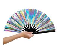 Jeeeun 1Pcs Large Folding Hand Rave Fan, Popping Fan Boots on The Ground Hand Fan, Holographic Clack Handheld, for EDM, Festival,Club, Party, Dance Accessories (B)