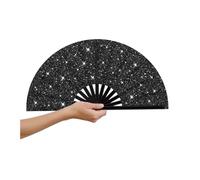 Jeeeun 1Pcs Large Folding Hand Rave Fan, Popping Fan Boots on The Ground Hand Fan, Holographic Clack Handheld, for EDM, Festival,Club, Party, Dance Accessories (A)