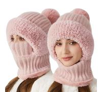 Jeeeun 3 in 1 Beanie Hat with Scarf and Mask, Cozy Fleece-Lined Knit Hat for Outdoor Cycling (B*Light Pink)