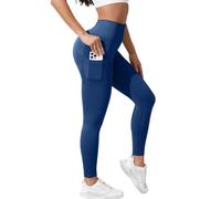 Jeeeun 3D Compression Leggings for Women with Pocket - High Waist Yoga Gym Workout Pants (Navy Blue,M)
