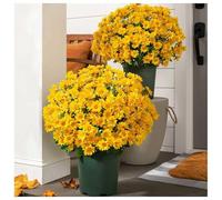 Jeeeun Artificial Mums for Outdoors Fall, 10 Bundles UV Resistant Waterproof Windproof Faux Daisy Plants, Realistic Autumn Fake Flowers for Porch Garden Home Decor (Yellow)