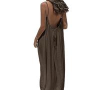 Jeeeun Backless Cami Dresses for Women, Backless House Dress, Lounge House Vacation Beach Sundresses (Coffee,4TG)