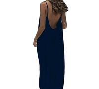 Jeeeun Backless Cami Dresses for Women, Backless House Dress, Lounge House Vacation Beach Sundresses (Navy Blue,4TG)