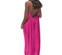 Jeeeun Backless Cami Dresses for Women, Backless House Dress, Lounge House Vacation Beach Sundresses (Rose Red,M)