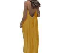 Jeeeun Backless Cami Dresses for Women, Backless House Dress, Lounge House Vacation Beach Sundresses (Yellow,M)