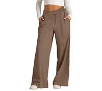 Jeeeun Baggy Barrel Sweatpants Women, Loose Drawstring Wide Leg with Pockets (A*Dark Brown,S)