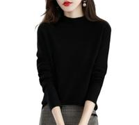 Jeeeun Cashmere Sweaters for Women, 2024 New Cashmere Long Sleeve Soft Pullover Sweater (A-Black,L)