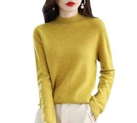 Jeeeun Cashmere Sweaters for Women, 2024 New Cashmere Long Sleeve Soft Pullover Sweater (A-Mustard Yellow,S)