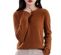 Jeeeun Cashmere Sweaters for Women, 2024 New Cashmere Long Sleeve Soft Pullover Sweater (B-Caramel,L)