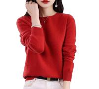 Jeeeun Cashmere Sweaters for Women, 2024 New Cashmere Long Sleeve Soft Pullover Sweater (B-Dark Red,S)
