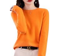 Jeeeun Cashmere Sweaters for Women, 2024 New Cashmere Long Sleeve Soft Pullover Sweater (B-Orange,M)