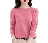 Jeeeun Cashmere Sweaters for Women, Womens Cashmere Sweater, Cashmere Crew Neck Long Sleeve Soft Pullover Sweater (Pink,XL)