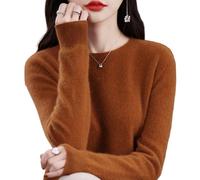 Jeeeun Cashmere Sweaters for Women, Womens Cashmere Sweater, Cashmere Crew Neck Long Sleeve Soft Pullover Sweater (Caramel,XXL)