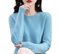 Jeeeun Cashmere Sweaters for Women, Womens Cashmere Sweater, Cashmere Crew Neck Long Sleeve Soft Pullover Sweater (Lake Blue,XL)