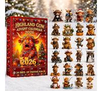 Jeeeun Christmas Advent Calendar 2026, 24 3D Highland Cow Mini Figures (#B)