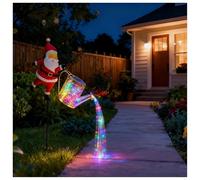 Jeeeun Christmas Solar Kettle Lights Garden Lawn Decorative Lights, Santa Claus Watering Can Lantern for Outdoor Yard & Patio (Colored Light)