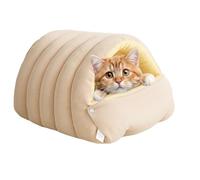 Jeeeun Cozy Enclosed Cat Bed, Warm Plush Cat Bed, Soft Indoor Pet Sleeping House for Cats (Beige,Large)
