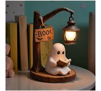 Jeeeun Cute Ghost Reading Lantern - Boo, Ghost Reading Book Lamp，3D Resin Halloween Night Light for Bedroom Living Room