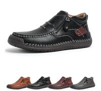 Jeeeun Driving Boots Men - Men’s Handmade Premium Leather Slip-on Driving Boots Travel & Outdoor, Waterproof (Black,43)