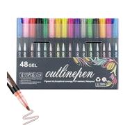 Jeeeun Dual Line Contour Pen Set, Double Line Outline Art Pens with Metallic Edge, Quick-Dry Ink for Drawing, Coloring, Journaling & DIY Crafts (48 color)