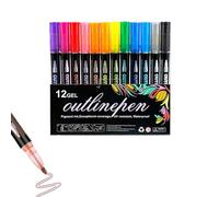 Jeeeun Dual Line Contour Pen Set, Double Line Outline Art Pens with Metallic Edge, Quick-Dry Ink for Drawing, Coloring, Journaling & DIY Crafts (12 color)