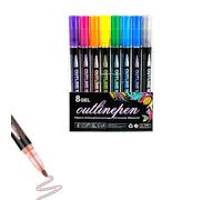 Jeeeun Dual Line Contour Pen Set, Double Line Outline Art Pens with Metallic Edge, Quick-Dry Ink for Drawing, Coloring, Journaling & DIY Crafts (8 color)